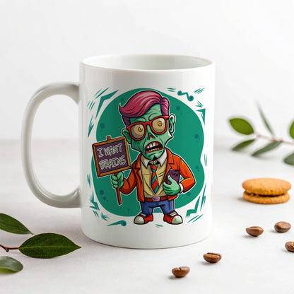 Teacher Zombie Man I Want Your Brains Ceramic Tea Coffee Mug Cup - 11oz
