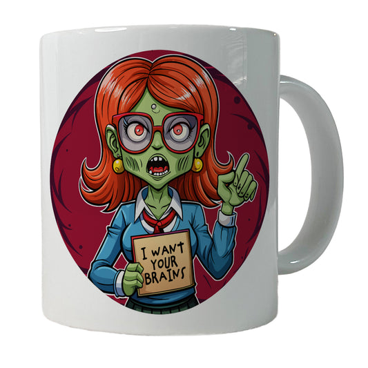 Teacher Zombie Woman I Want Your Brains Ceramic Tea Coffee Mug Cup - 11oz