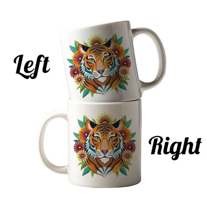 Tiger Head Floral Flowers Ceramic Tea Coffee Mug Cup - 11oz