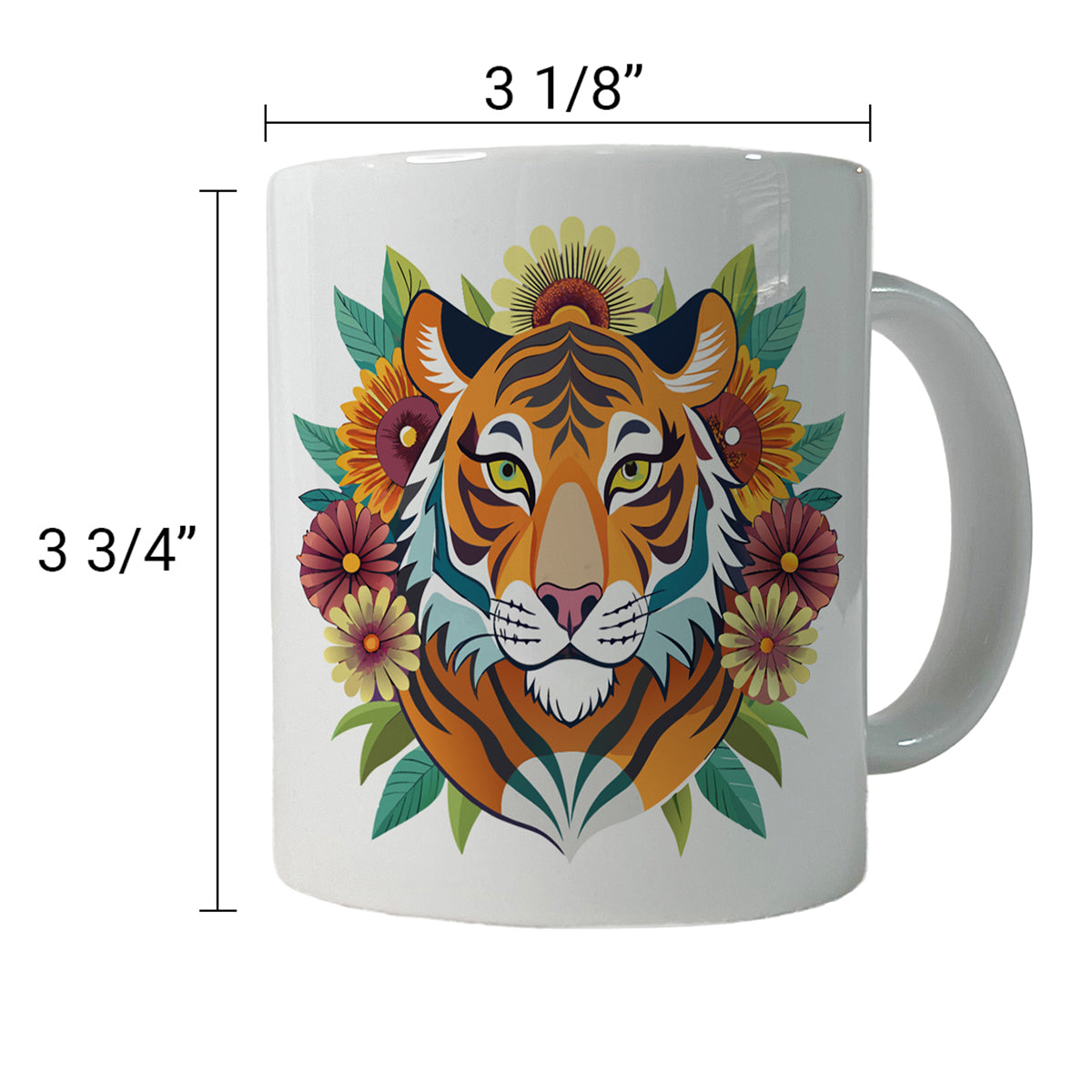 Tiger Head Floral Flowers Ceramic Tea Coffee Mug Cup - 11oz