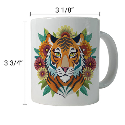 Tiger Head Floral Flowers Ceramic Tea Coffee Mug Cup - 11oz