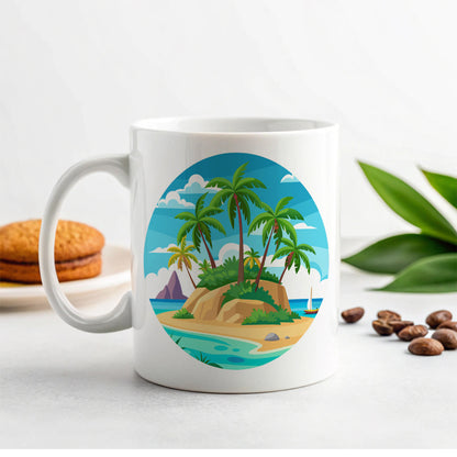 Tropical Island Beach Palm Trees Vacation Travel Ceramic Tea Coffee Mug Cup - 11oz