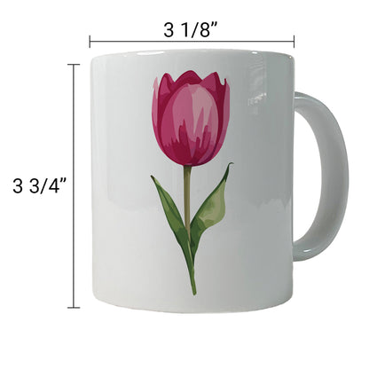 Tulip Flower Pink Watercolor Ceramic Tea Coffee Mug Cup - 11oz