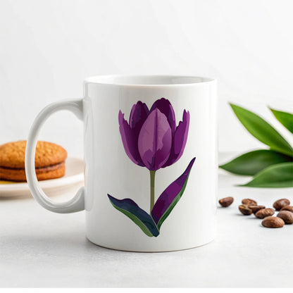 Tulip Flower Purple Watercolor Ceramic Tea Coffee Mug Cup - 11oz