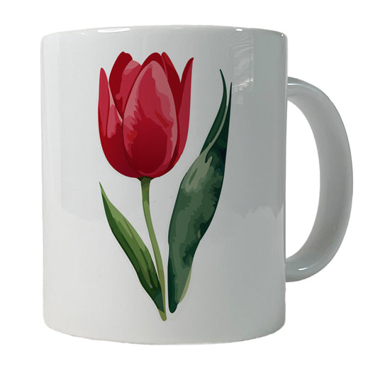 Tulip Flower Red Watercolor Ceramic Tea Coffee Mug Cup - 11oz