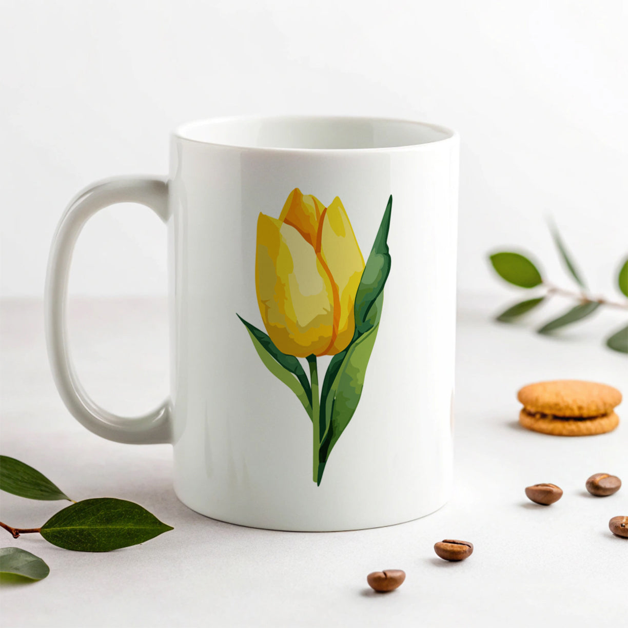 Tulip Flower Yellow Watercolor Ceramic Tea Coffee Mug Cup - 11oz