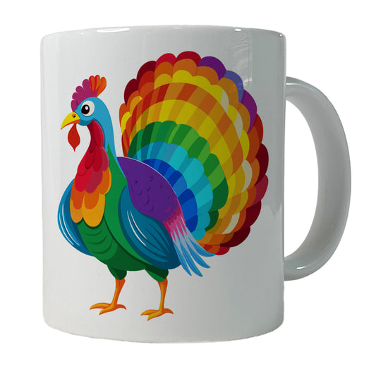 Turkey Rainbow Colored Thanksgiving Ceramic Tea Coffee Mug Cup - 11oz