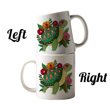 Turtle Floral Flowers Ceramic Tea Coffee Mug Cup - 11oz