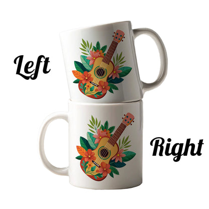 Ukulele Music Tropical Floral Motif Ceramic Tea Coffee Mug Cup - 11oz