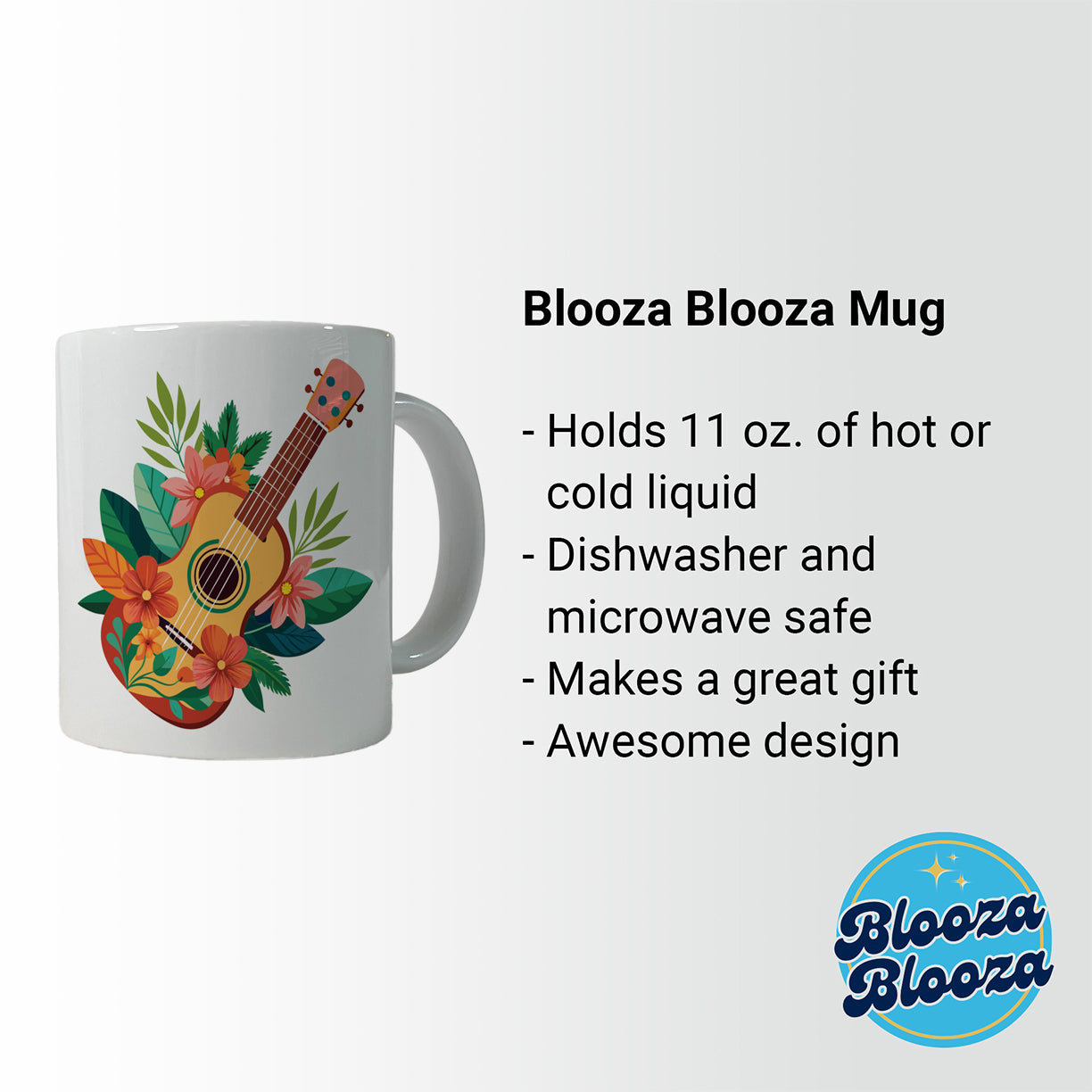 Ukulele Music Tropical Floral Motif Ceramic Tea Coffee Mug Cup - 11oz