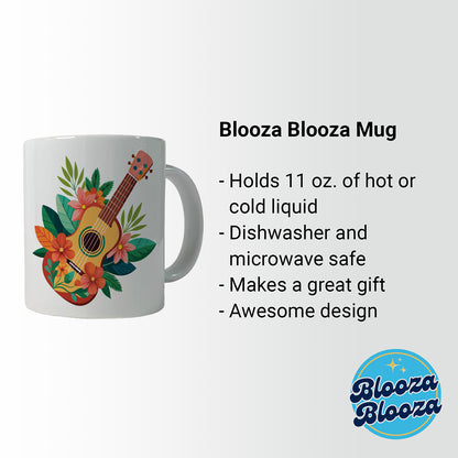 Ukulele Music Tropical Floral Motif Ceramic Tea Coffee Mug Cup - 11oz