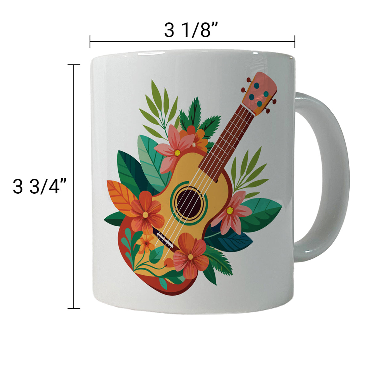 Ukulele Music Tropical Floral Motif Ceramic Tea Coffee Mug Cup - 11oz