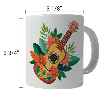 Ukulele Music Tropical Floral Motif Ceramic Tea Coffee Mug Cup - 11oz