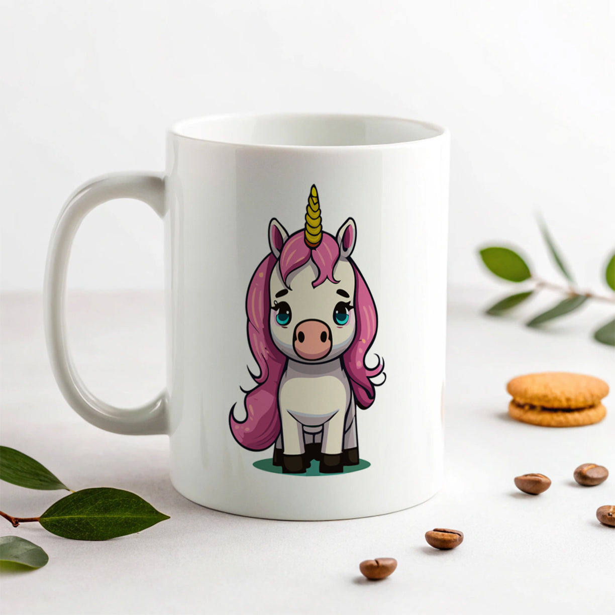 Unicorn Chibi Pink Hair Ceramic Tea Coffee Mug Cup - 11oz