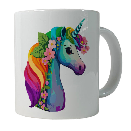 Unicorn Rainbow Head Flowers Ceramic Tea Coffee Mug Cup - 11oz