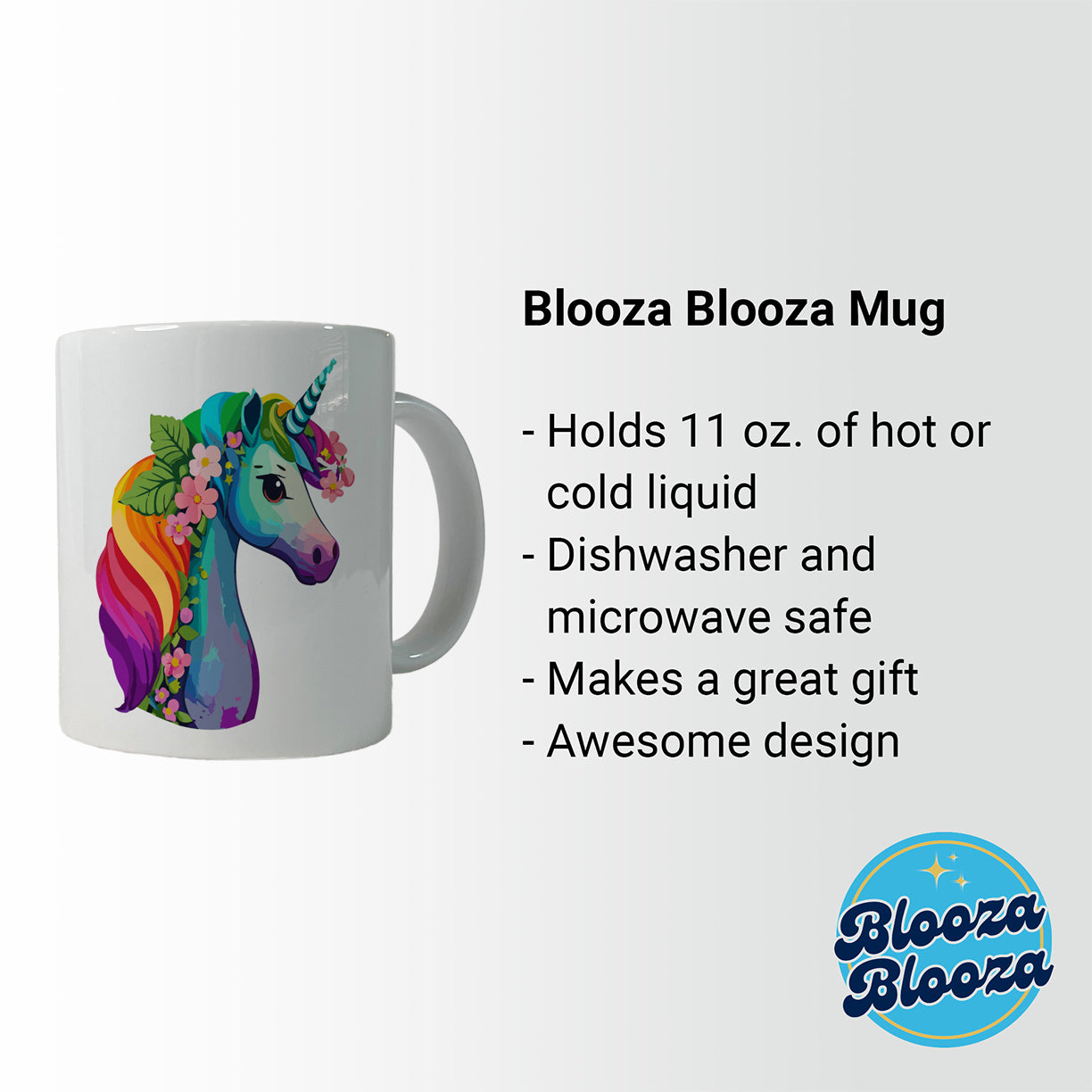 Unicorn Rainbow Head Flowers Ceramic Tea Coffee Mug Cup - 11oz