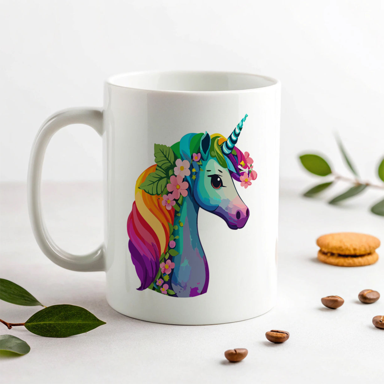 Unicorn Rainbow Head Flowers Ceramic Tea Coffee Mug Cup - 11oz