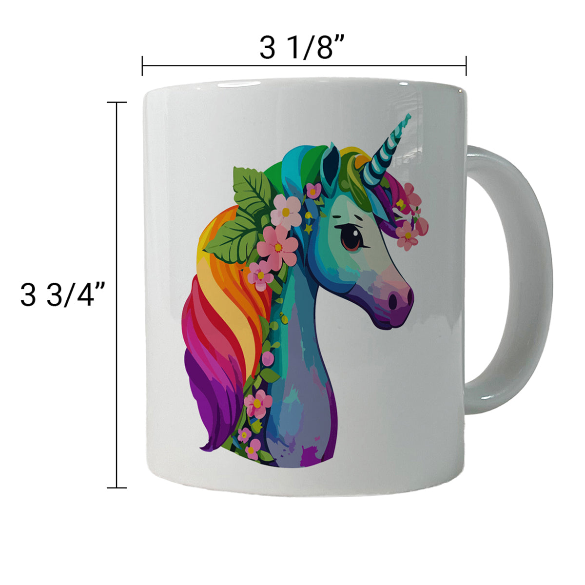 Unicorn Rainbow Head Flowers Ceramic Tea Coffee Mug Cup - 11oz
