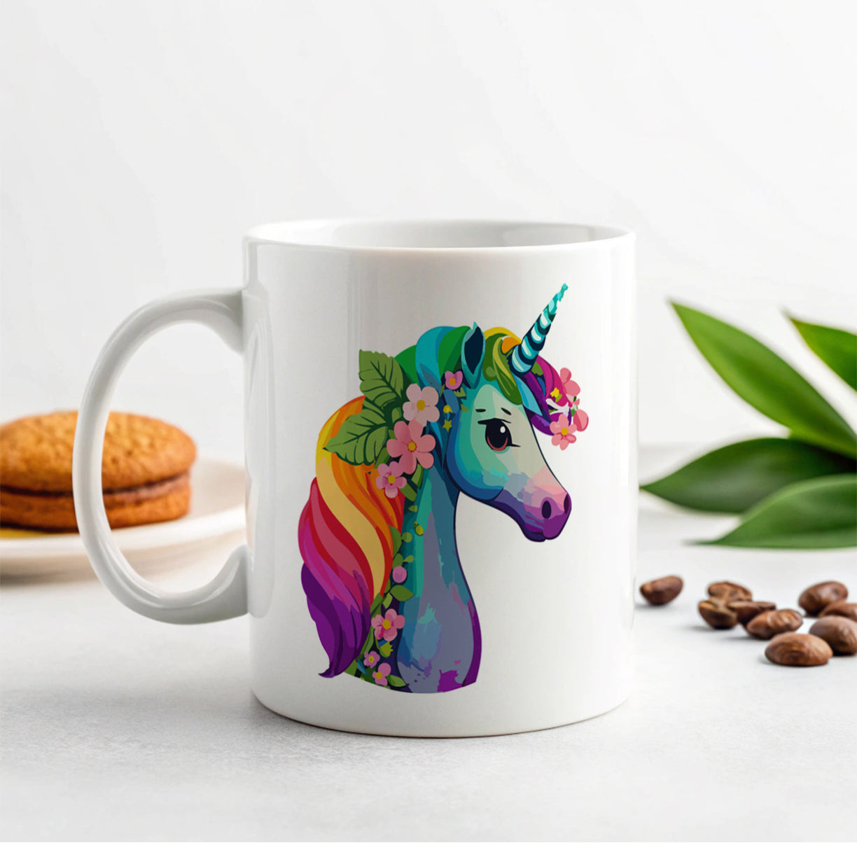 Unicorn Rainbow Head Flowers Ceramic Tea Coffee Mug Cup - 11oz