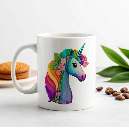 Unicorn Rainbow Head Flowers Ceramic Tea Coffee Mug Cup - 11oz