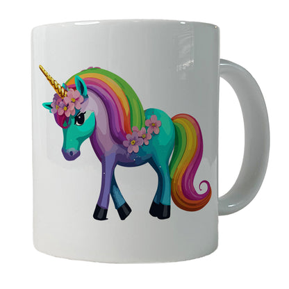 Unicorn Rainbow Standing Flowers Ceramic Tea Coffee Mug Cup - 11oz