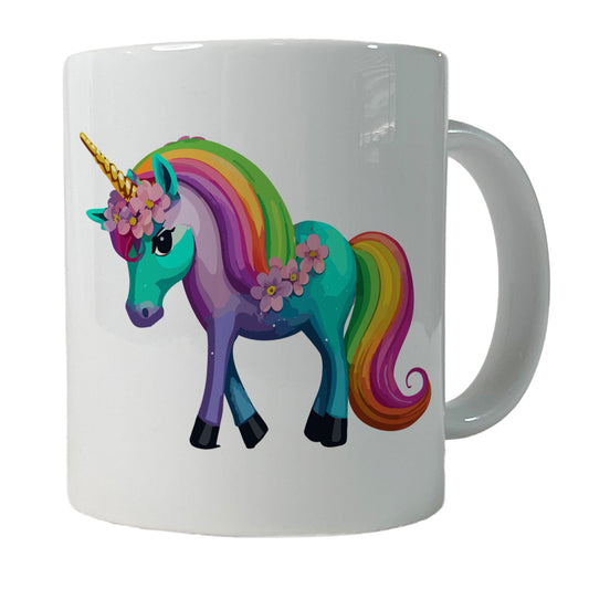Unicorn Rainbow Standing Flowers Ceramic Tea Coffee Mug Cup - 11oz