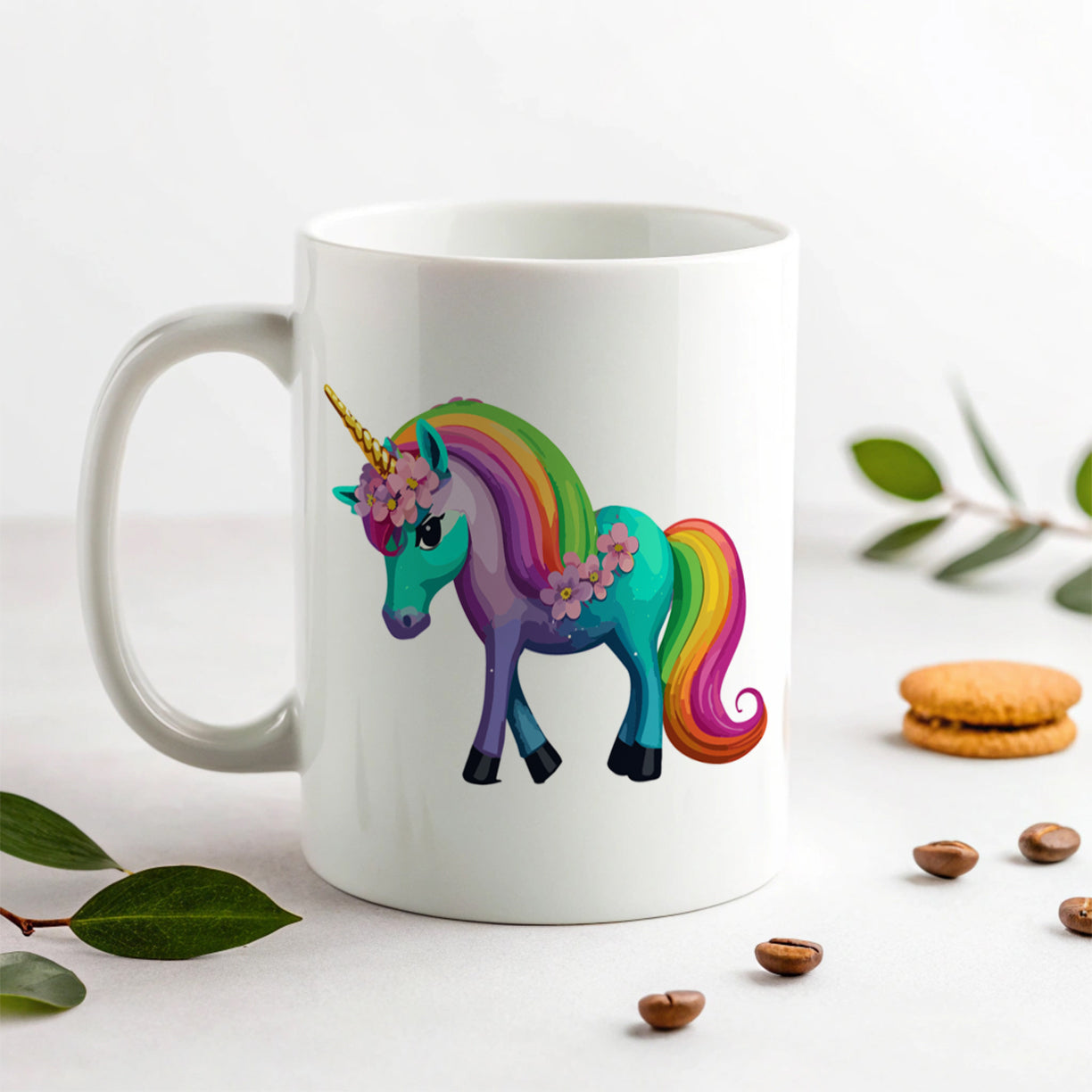 Unicorn Rainbow Standing Flowers Ceramic Tea Coffee Mug Cup - 11oz