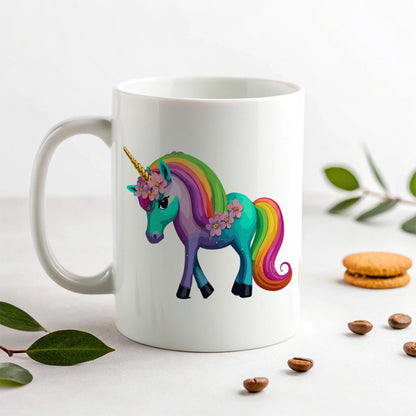 Unicorn Rainbow Standing Flowers Ceramic Tea Coffee Mug Cup - 11oz
