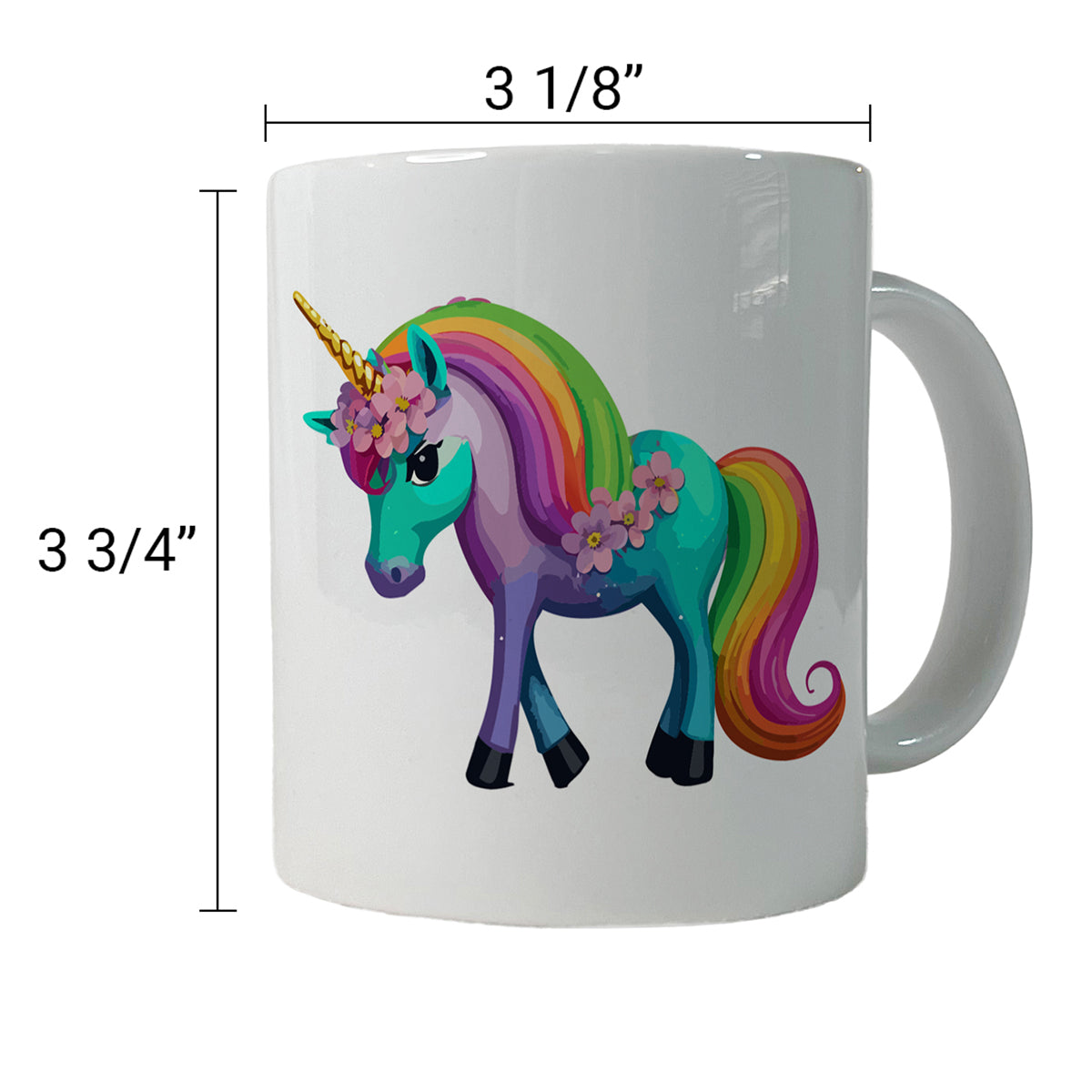 Unicorn Rainbow Standing Flowers Ceramic Tea Coffee Mug Cup - 11oz