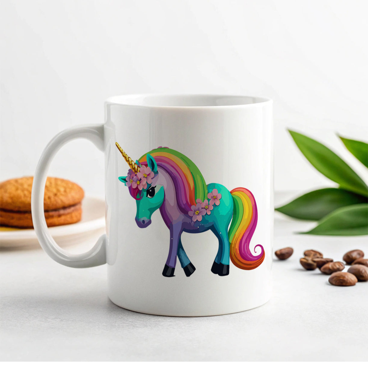 Unicorn Rainbow Standing Flowers Ceramic Tea Coffee Mug Cup - 11oz