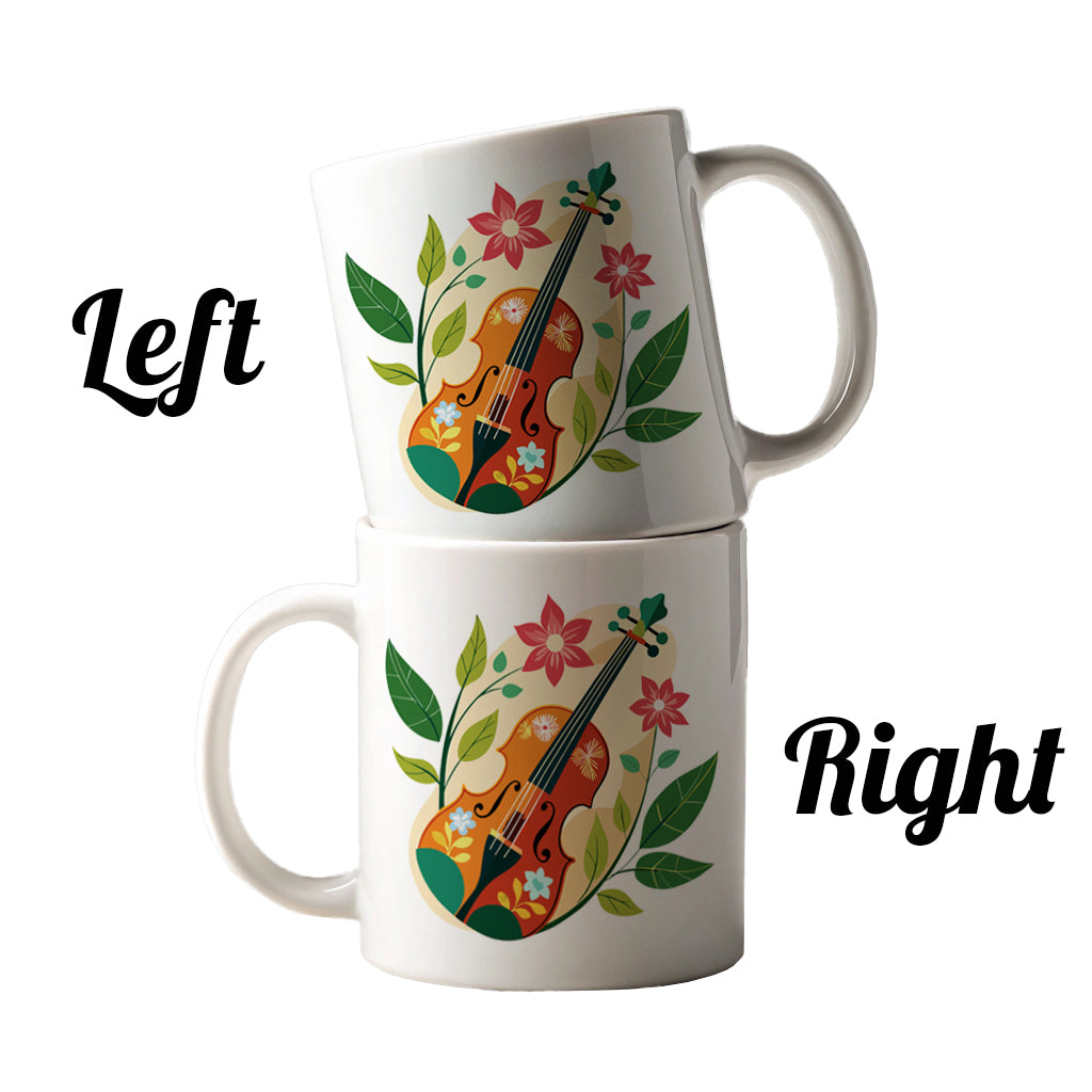 Violin Music Floral Motif Ceramic Tea Coffee Mug Cup - 11oz