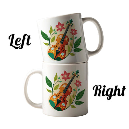 Violin Music Floral Motif Ceramic Tea Coffee Mug Cup - 11oz