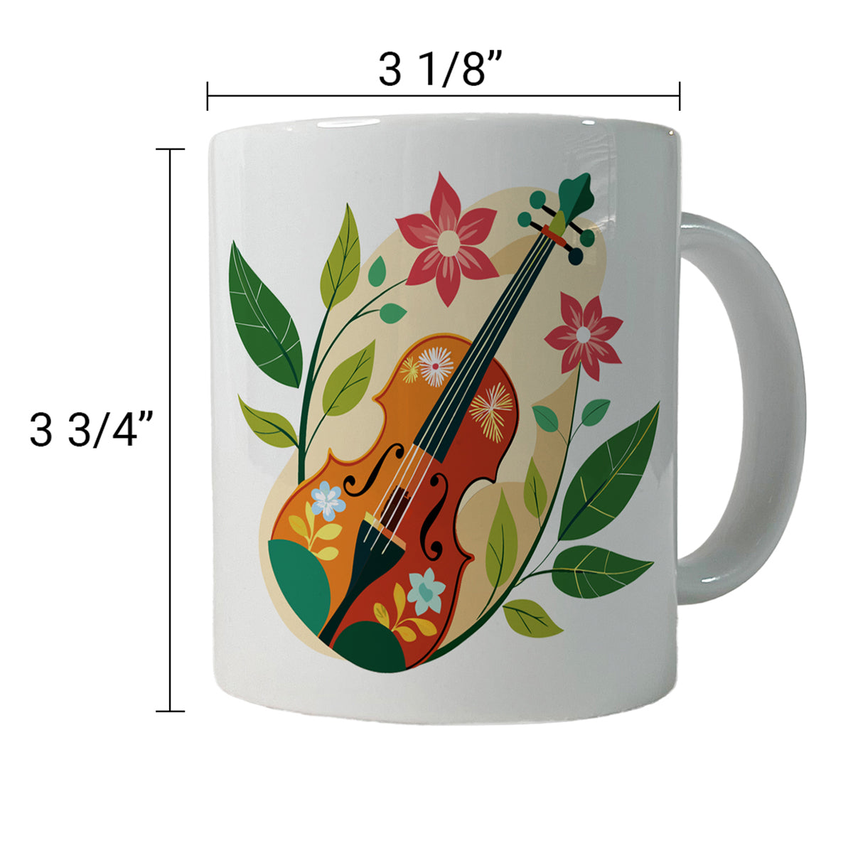 Violin Music Floral Motif Ceramic Tea Coffee Mug Cup - 11oz