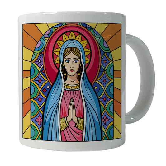 Virgin Mary Stained Glass Christian Religious Catholic Ceramic Tea Coffee Mug Cup - 11oz
