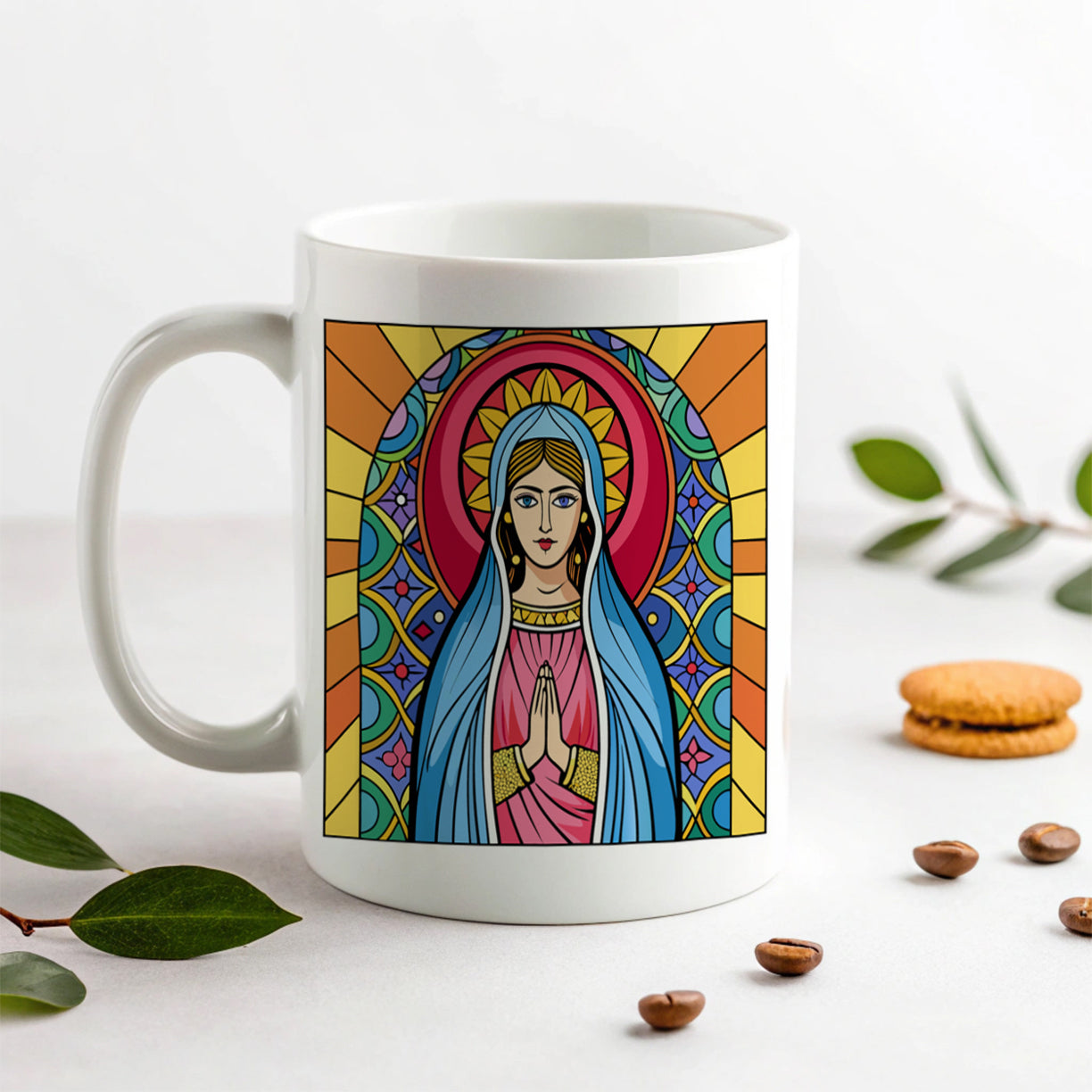 Virgin Mary Stained Glass Christian Religious Catholic Ceramic Tea Coffee Mug Cup - 11oz