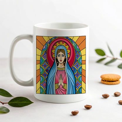 Virgin Mary Stained Glass Christian Religious Catholic Ceramic Tea Coffee Mug Cup - 11oz