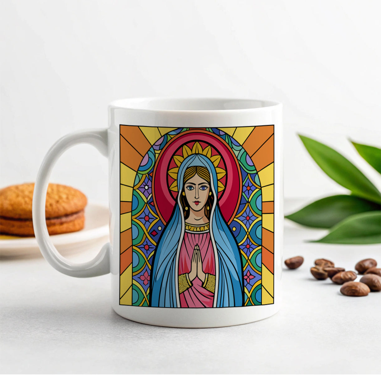 Virgin Mary Stained Glass Christian Religious Catholic Ceramic Tea Coffee Mug Cup - 11oz