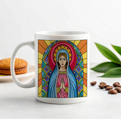 Virgin Mary Stained Glass Christian Religious Catholic Ceramic Tea Coffee Mug Cup - 11oz