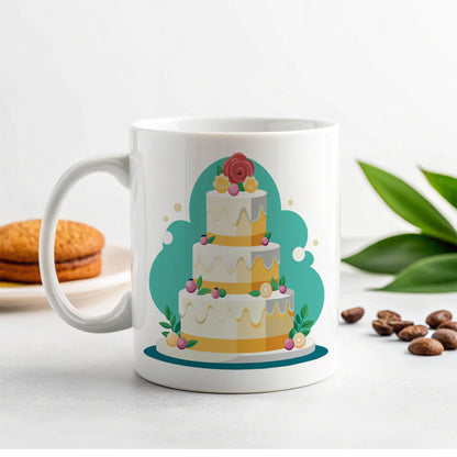 Wedding Cake Marriage Love Anniversary Ceramic Tea Coffee Mug Cup - 11oz