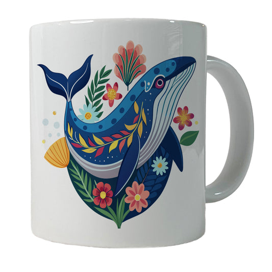 Whale Floral Flowers Ceramic Tea Coffee Mug Cup - 11oz