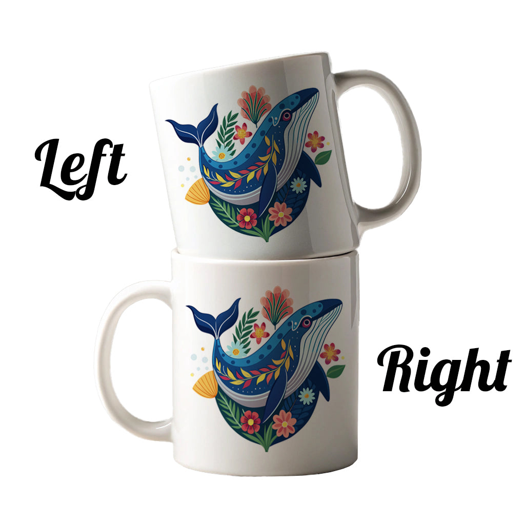 Whale Floral Flowers Ceramic Tea Coffee Mug Cup - 11oz