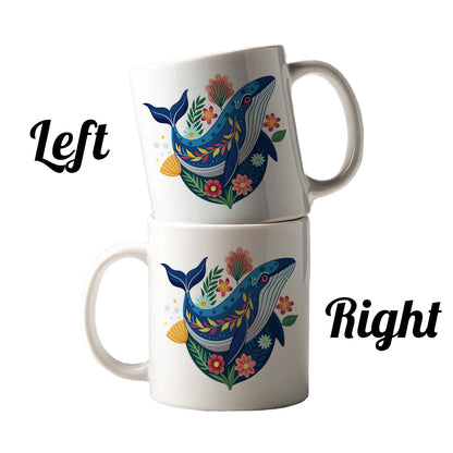 Whale Floral Flowers Ceramic Tea Coffee Mug Cup - 11oz