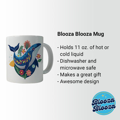 Whale Floral Flowers Ceramic Tea Coffee Mug Cup - 11oz