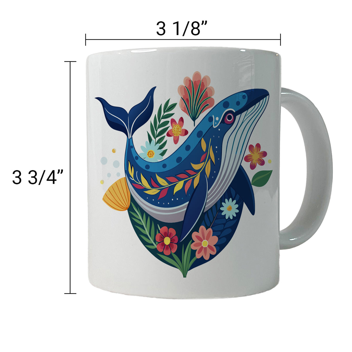 Whale Floral Flowers Ceramic Tea Coffee Mug Cup - 11oz