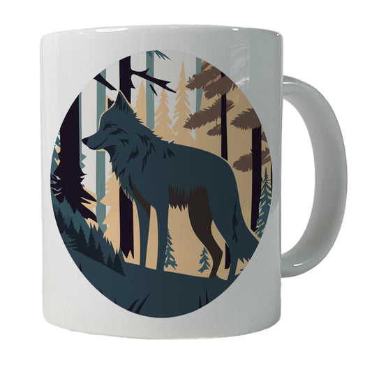 Wolf Gray in Forest Ceramic Tea Coffee Mug Cup - 11oz