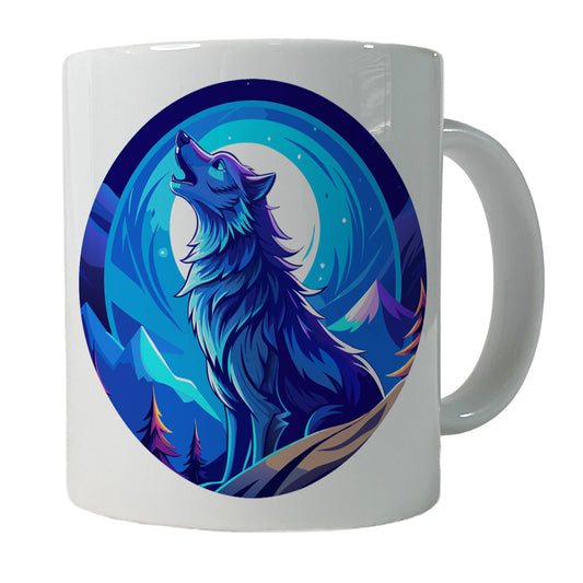 Wolf Howling at Blue Moon Ceramic Tea Coffee Mug Cup - 11oz