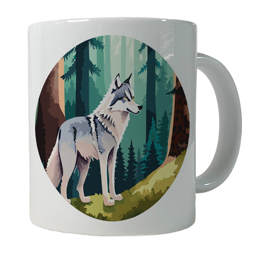 Wolf Standing Watercolor Ceramic Tea Coffee Mug Cup - 11oz