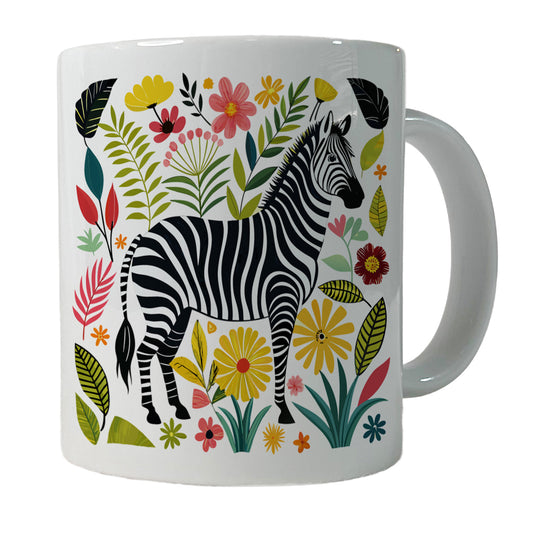 Zebra Floral Flowers Motif Ceramic Tea Coffee Mug Cup - 11oz