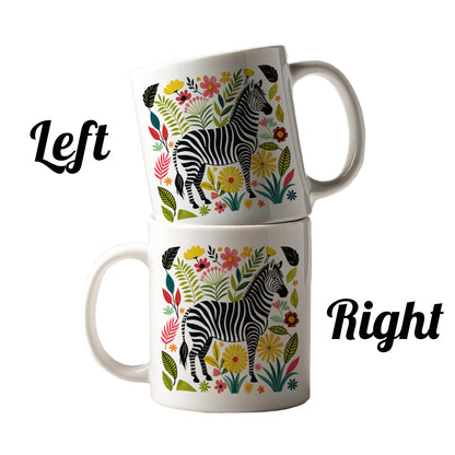 Zebra Floral Flowers Motif Ceramic Tea Coffee Mug Cup - 11oz