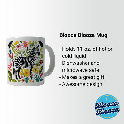 Zebra Floral Flowers Motif Ceramic Tea Coffee Mug Cup - 11oz